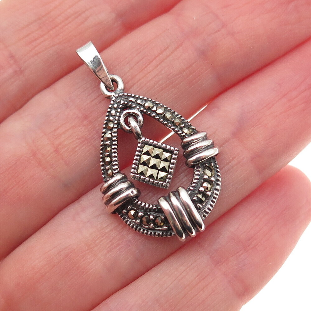 Boma 925 Sterling Silver Vintage Real Marcasite Oxidized Charm Pendant